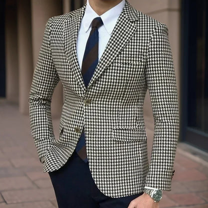 Plaid Men Suit Jacket for Business 1 Piece Check Houndstooth Male Blazer Notch Lapel American Style Wedding Suit Ready to Ship