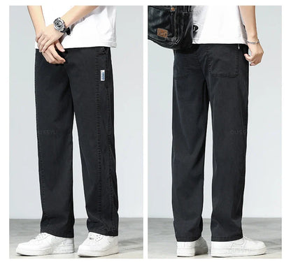 Summer Ultrathin High Quality Soft Lyocell Fabric Men's Jeans Loose Straight Denim Pants Design Casual Trousers Plus Size M-5XL