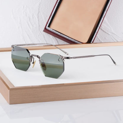 Boundless Light Luxury Sunglasses for Men Women Alloy Irregular Square Handmade Brand Design UV400 Top Quality Rimless with Case