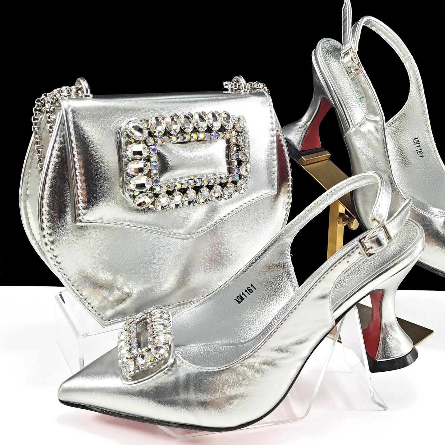 Italian Design Rhinestone-encrusted Ladies Party Shoes And Special Bag Women High Heels Wedding Dual Purpose Bag