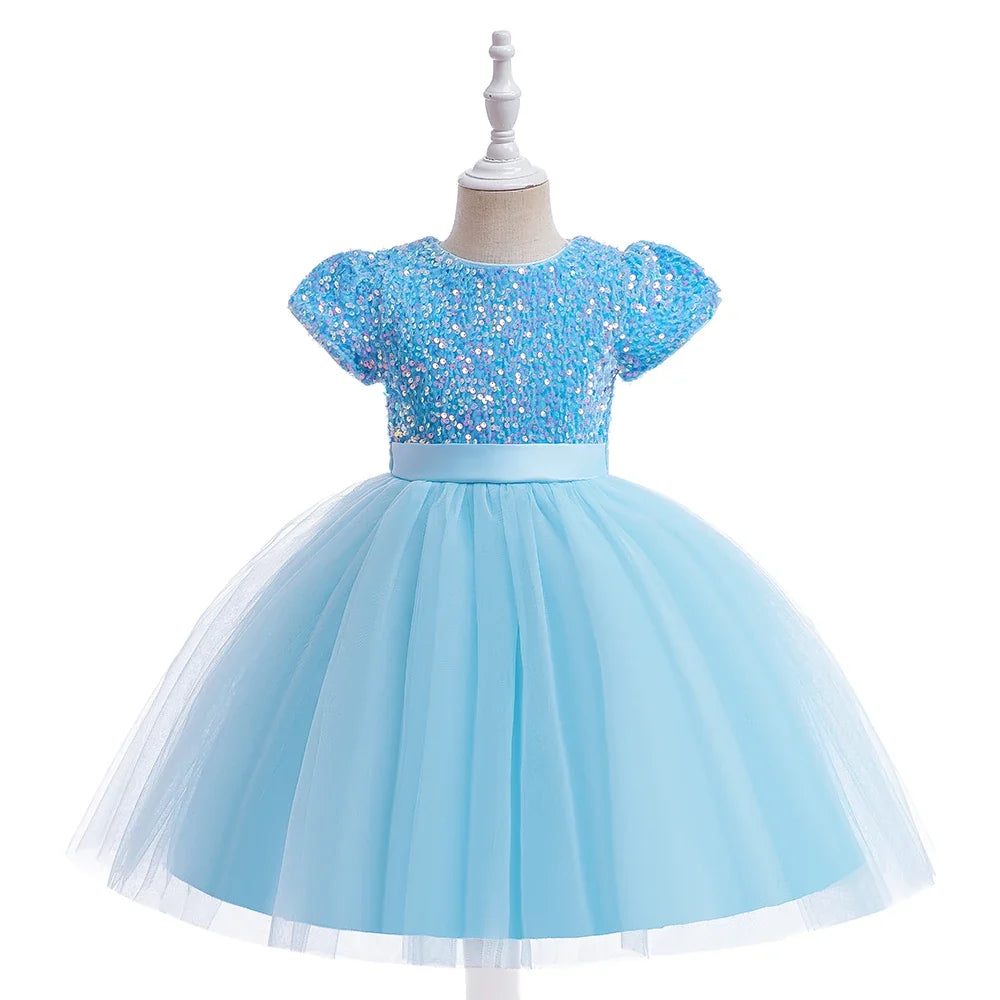 Summer Sequins Bow Party Dress For Girl Christmas Costume Elegant Wedding Princess Girls Dresses Lace Birthday Prom Gown Evening
