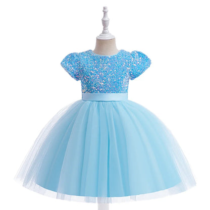 Summer Sequins Bow Party Dress For Girl Christmas Costume Elegant Wedding Princess Girls Dresses Lace Birthday Prom Gown Evening