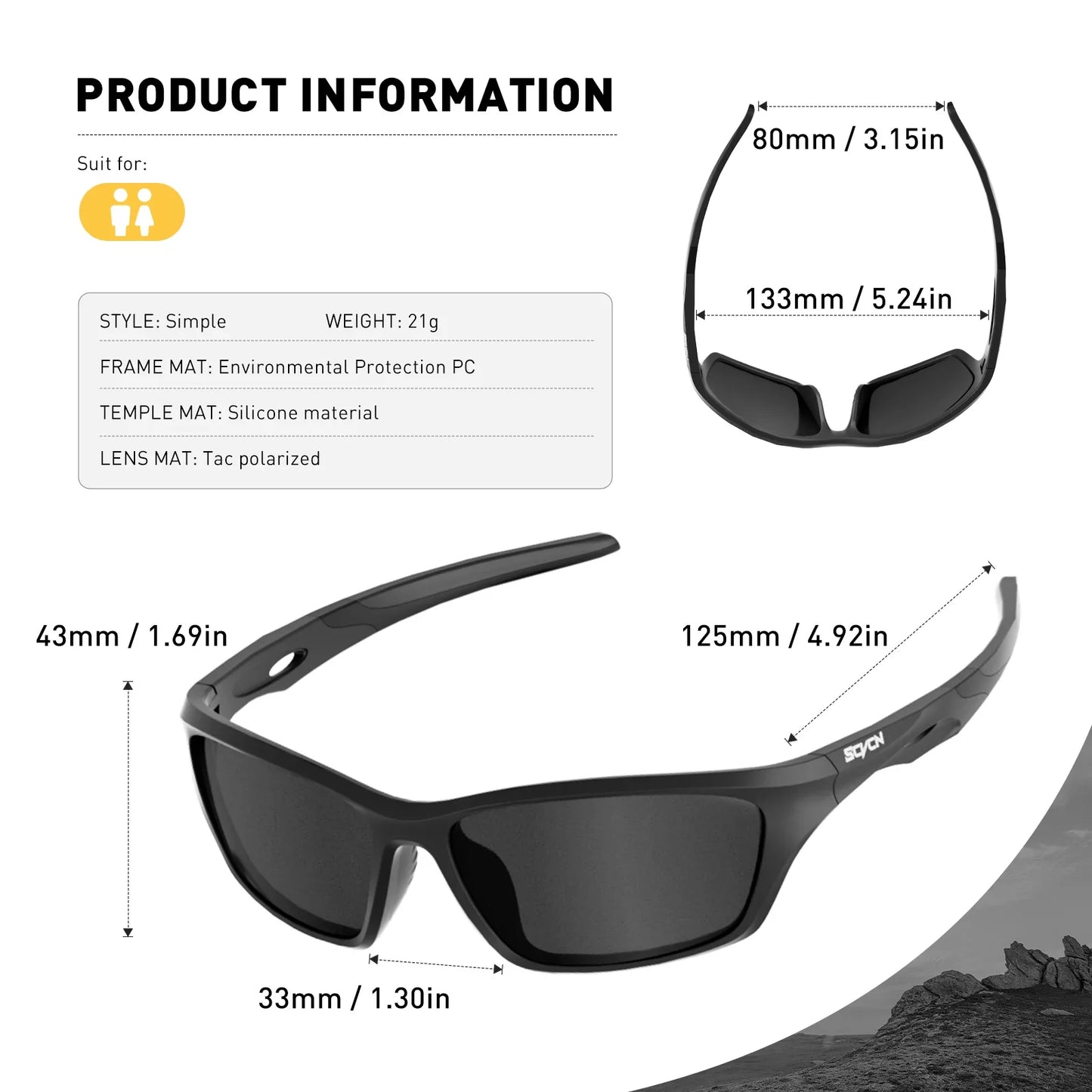 Polarized Fishing Sunglasses Sports Sunglasses for Men and Women Cycling Glasses Mountain Bicycle Riding Goggle Bike UV400