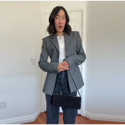 Casual Single-breasted Suit Jackets 2026 Spring New Female Elegant Lapel Full Sleeve Blazers Coat Women's Waist-cinching Outwear