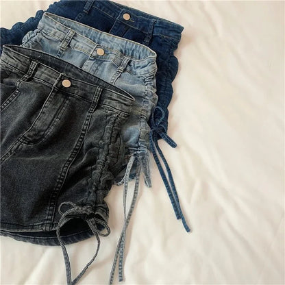 Summer Coquette Strappy Short Jean Pants Woman Harajuku Fashion Stretchy Cheap Outdoor Design XL New In Denim Shorts for Women