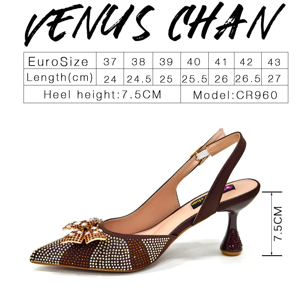 New Arrival Women's Elegant Black Shoes with Rhinestone-Embellished Diamond Heels & Matching Handbag – Perfect Fashion Set for