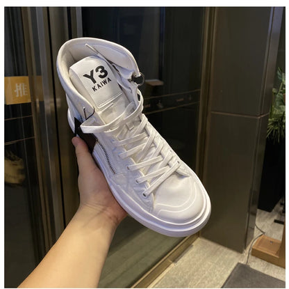 New Fashion High-top Casual Shoes Men Platform White Ankle Boot in Canvas Zipper Ornament Sneaker Boots Handcrafted Man Footwear
