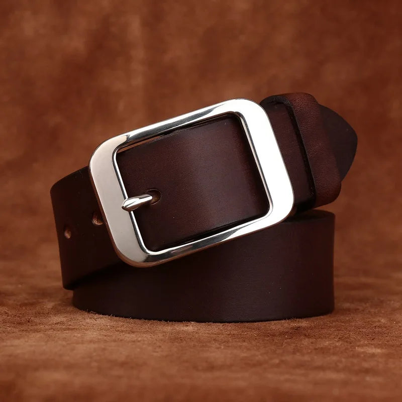 3.8CM Pure Cowhide Stainless Steel Needle Buckle Genuine Leather Casual Jeans Belt Men High Quality Luxury Male Strap Cintos