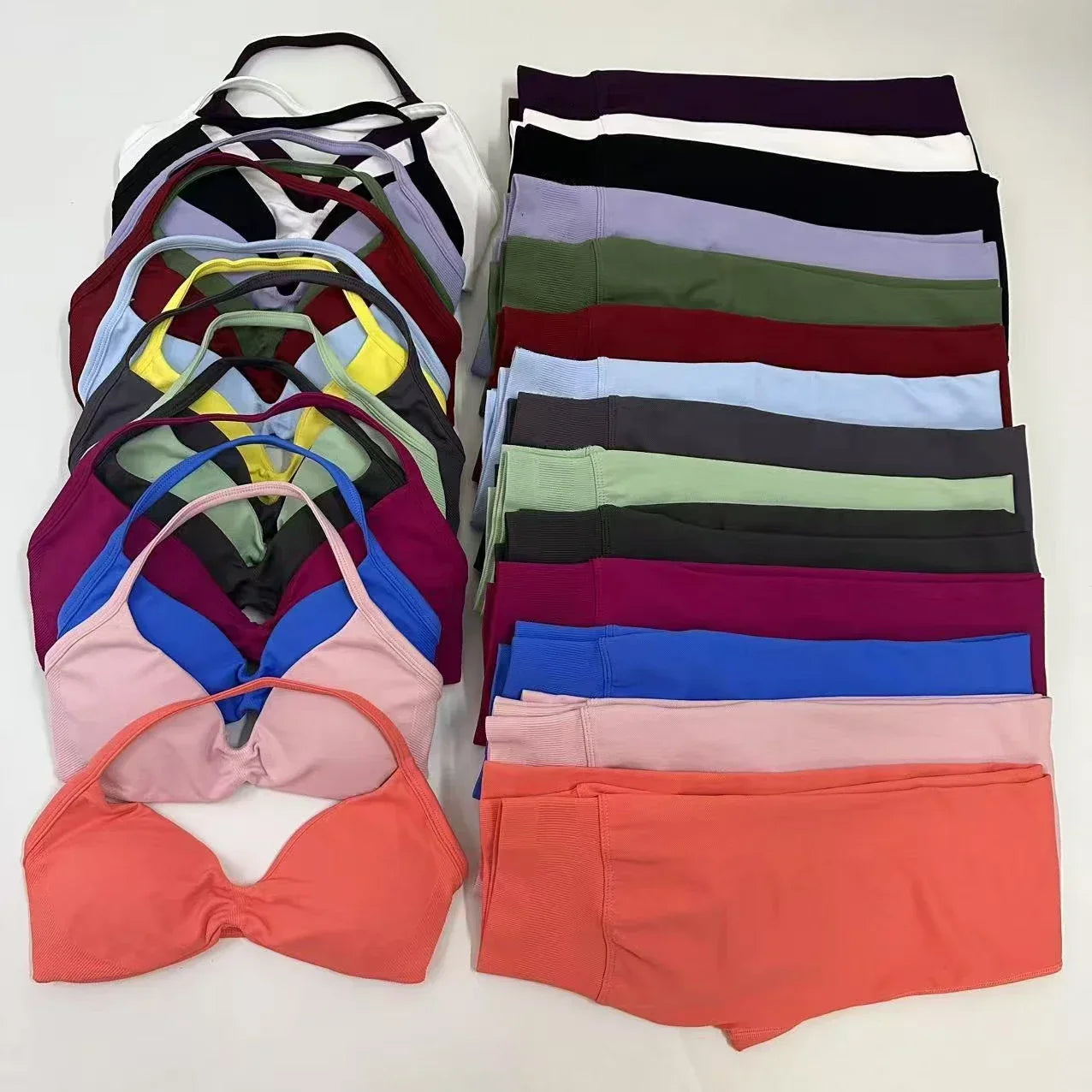 2pcs Seamless Yoga Set Women Yoga Scrunch Leggings Set Strappy Halter Sports Bra Fitness Gym Clothing Workout Set