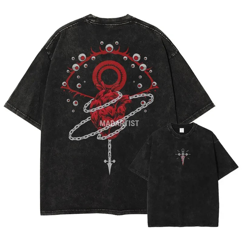 T-shirts Vintage Washed Anime Hunter T Shirt Oversize Manga Killua Zoldyck Gon Hisoka Chrollo Tops Tees Men 100% Cotton