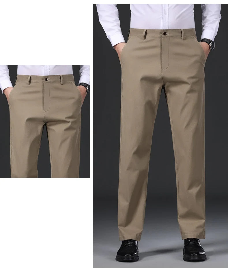 97% Cotton Straight Velvet Casual Pants Men Stretch Loose Classic Business Warm Trousers High Quality Winter Thick Fleece Pants