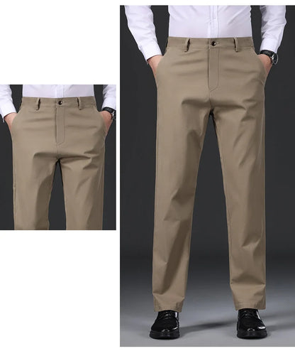 97% Cotton Straight Velvet Casual Pants Men Stretch Loose Classic Business Warm Trousers High Quality Winter Thick Fleece Pants