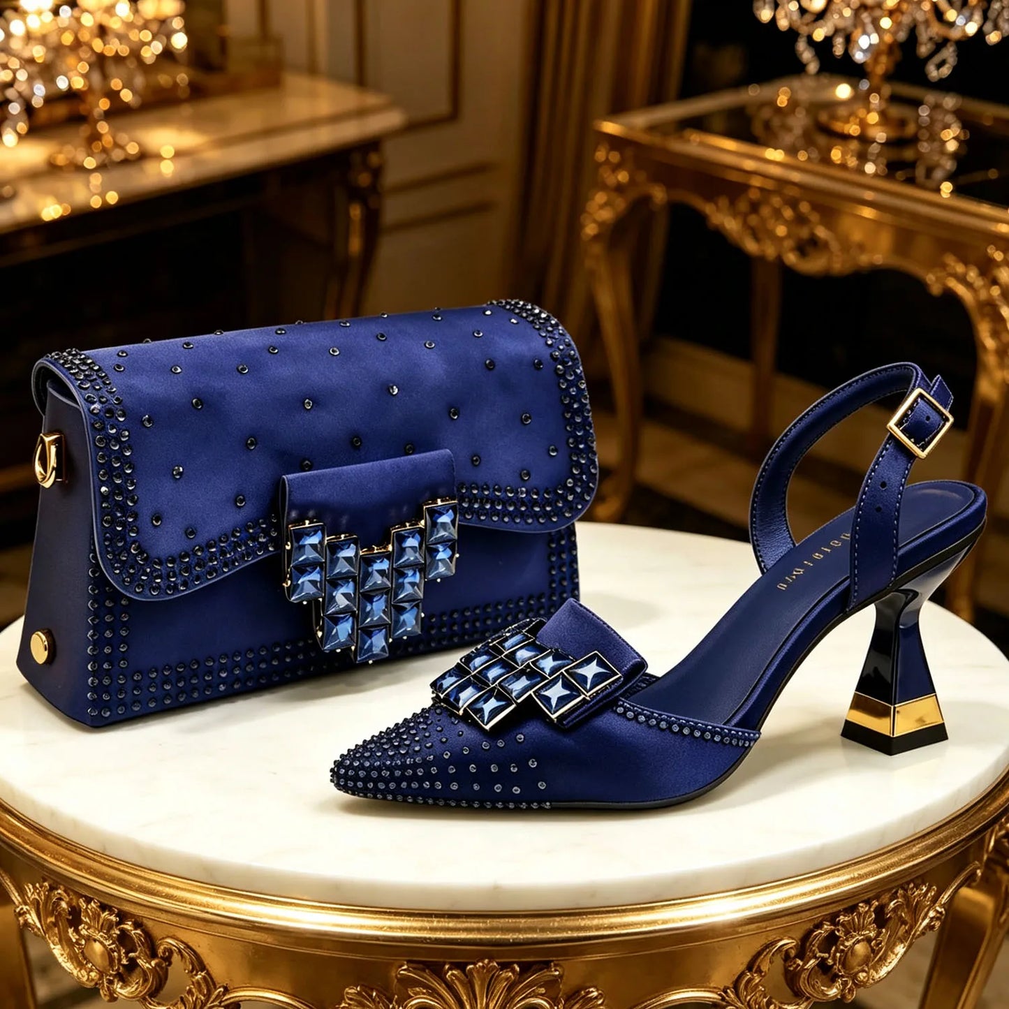 Elegant Green Rhinestone Slingback Heels & Matching Handbag Set by Venus Chan 2026 – Stylish Pointed Toe Design for Women