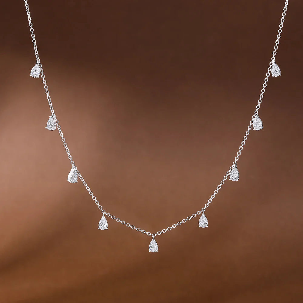 0.5carat Pear Cut Moissanite Diamond Drop Necklaces for Women 925 Sterling Silver Bridal Neckchain Fine Jewelry with Certificate