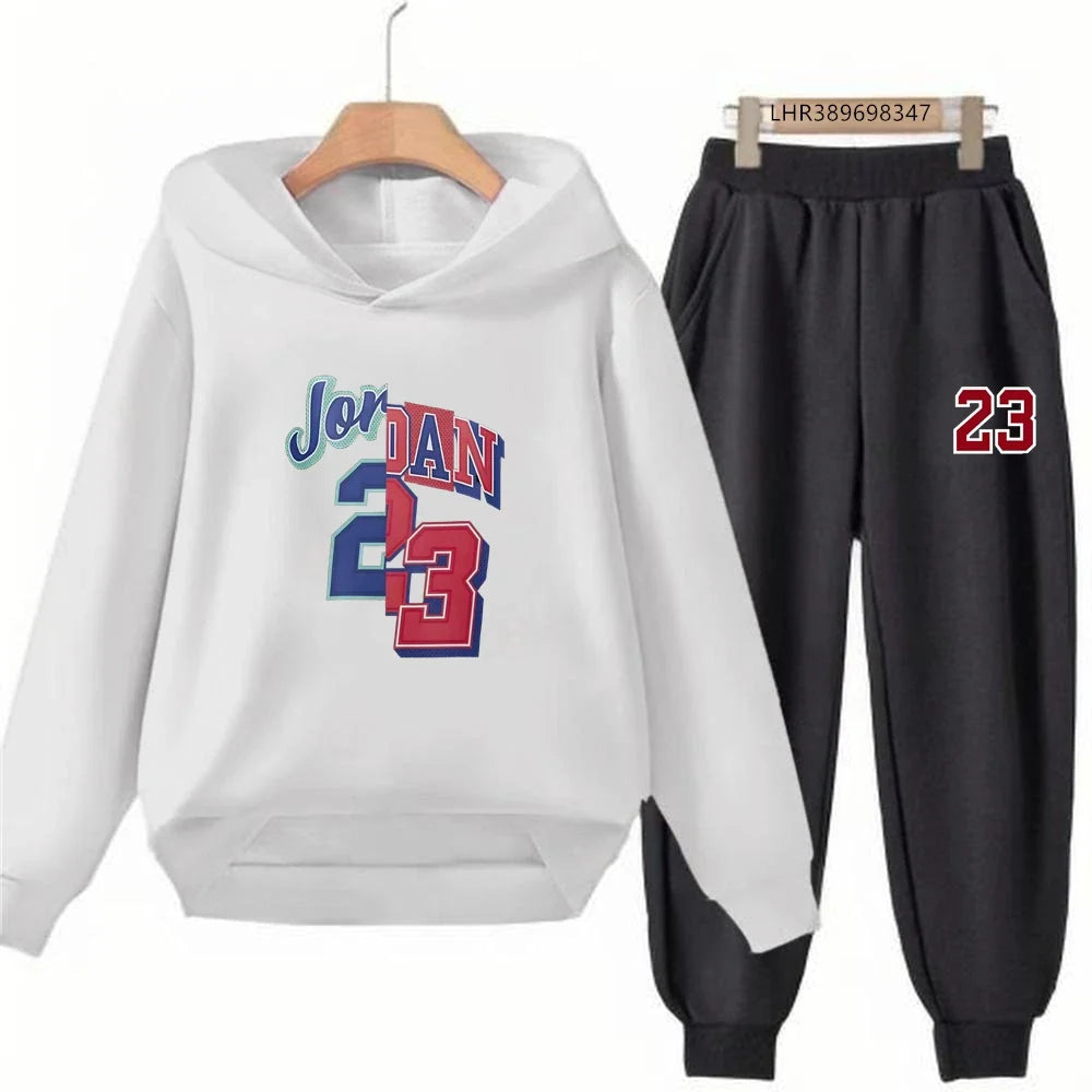 Children Hoodie 3-12 Years Boys Girls Red Casual Tops+Pants Sets Long Sleeves Fashion Kids Basketball Jersey No. 23 Clothes