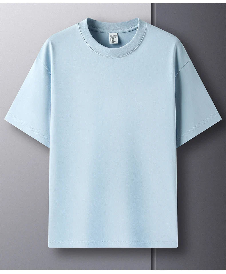 High quality 100% cotton short sleeve men's T-shirt summer round neck loose casual solid color plus size breathable top women