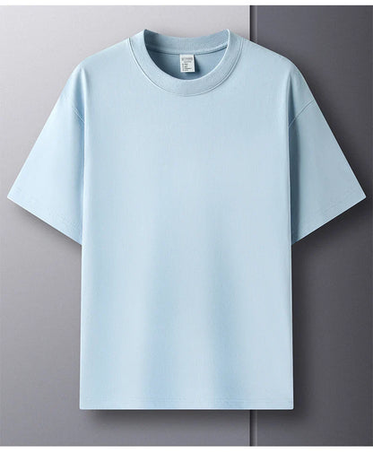 High quality 100% cotton short sleeve men's T-shirt summer round neck loose casual solid color plus size breathable top women