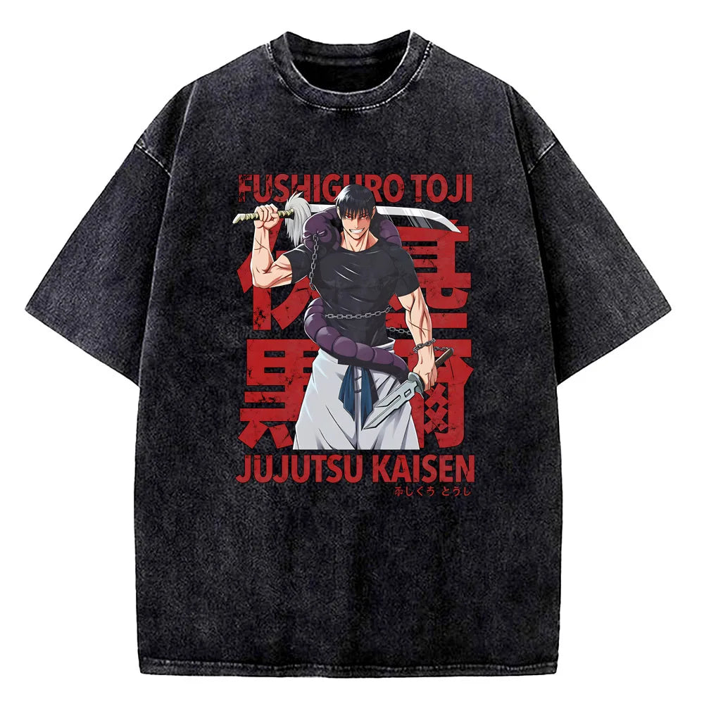 Anime Jujutsu Kaisen Choso Print T Shirt Men Women Y2k T-shirts Vintage Washed Cotton Tee Harajuku Male Short Sleeve Tshirt