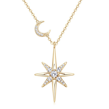GRA Moissanite Diamond Star Moon Charm Necklaces for Women S925 Sterling Silver Chains Wedding Jewelry Gifts Collares