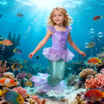 Summer Mermaid Birthday Party Dress Girl Cute Costume Carnival Anime Cosplay Outfits 2-10 Yrs Kids Fantasy Disguise Prom Gown