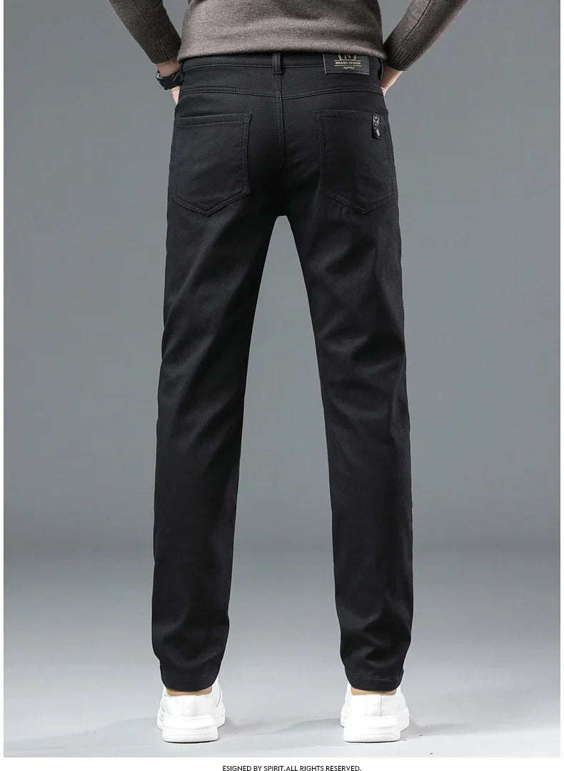 2024 Winter New Men's Warm Slim Fit Business Casual Fashion Thicken Trousers Fleece Stretch Brand Pants Black Grey Army Green