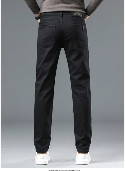 2024 Winter New Men's Warm Slim Fit Business Casual Fashion Thicken Trousers Fleece Stretch Brand Pants Black Grey Army Green