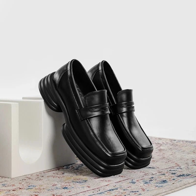 Men Zipper Patent Leather Increase Loafers Shoe Japan Korean Streetwear Fashion Thick Sole Platform Vintage Style Leather Shoes