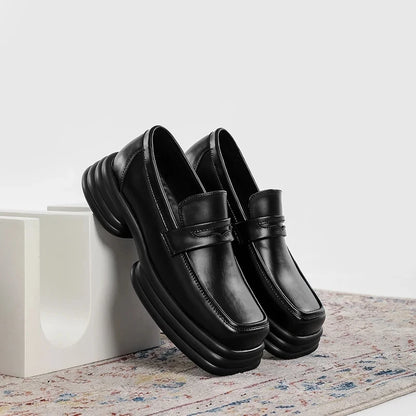Men Zipper Patent Leather Increase Loafers Shoe Japan Korean Streetwear Fashion Thick Sole Platform Vintage Style Leather Shoes