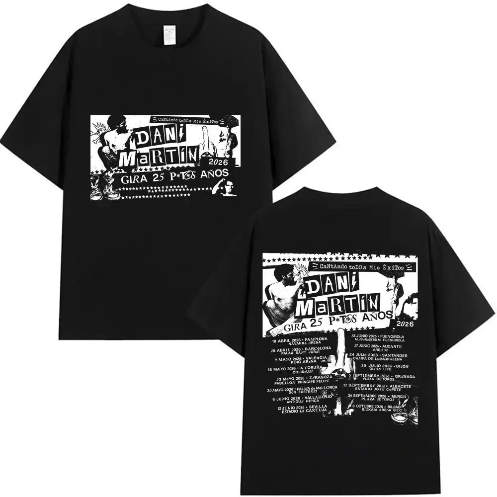 Rapper Dani Martin Tour 2025-2026 Merch T Shirts Men's Pop Music Clothing Short Sleeve T-shirt Man Hip Hop Gothic Vintage Tshirt