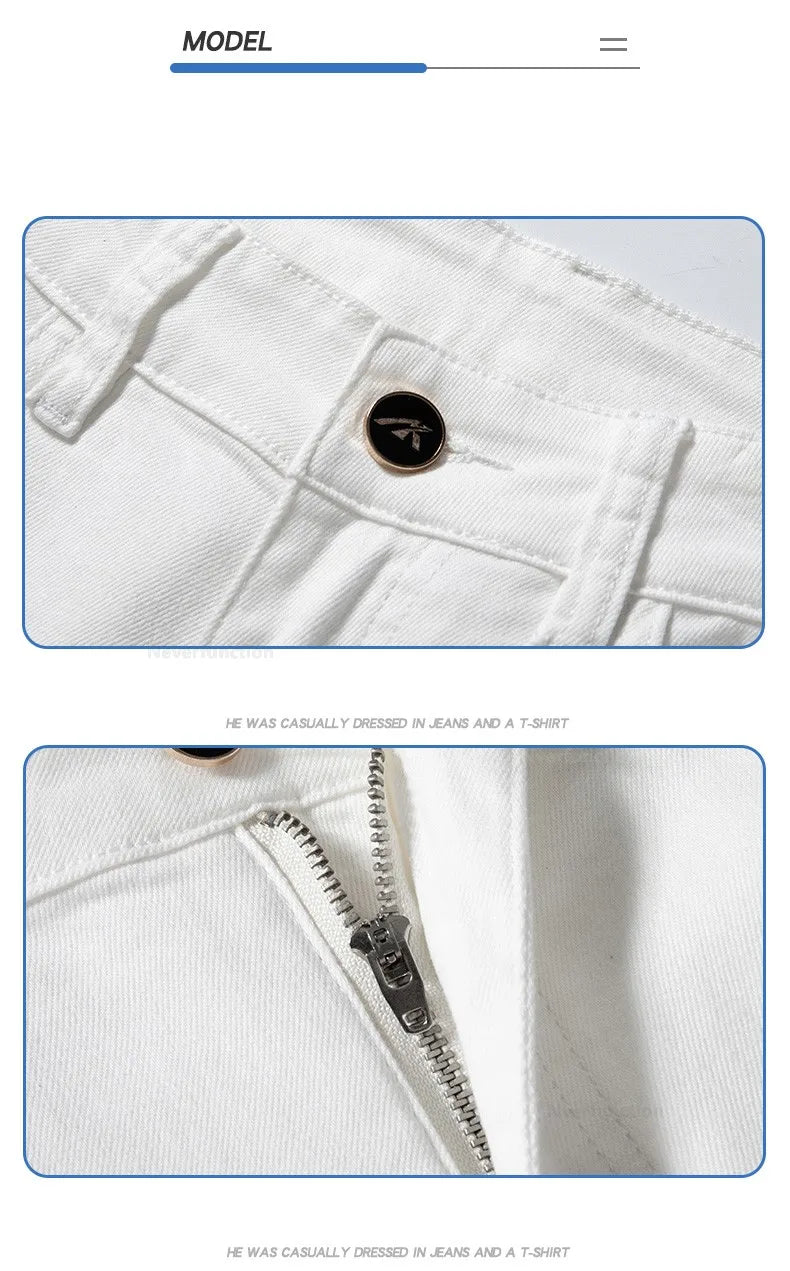 Luxury Men's White Slim Jeans Spring Summer New 98% Cotton Stretch Fashion Casual Male Clothes Straight Denim Trousers