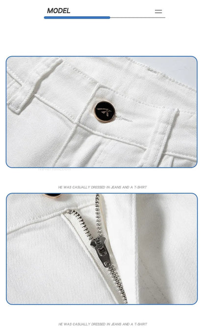 Luxury Men's White Slim Jeans Spring Summer New 98% Cotton Stretch Fashion Casual Male Clothes Straight Denim Trousers