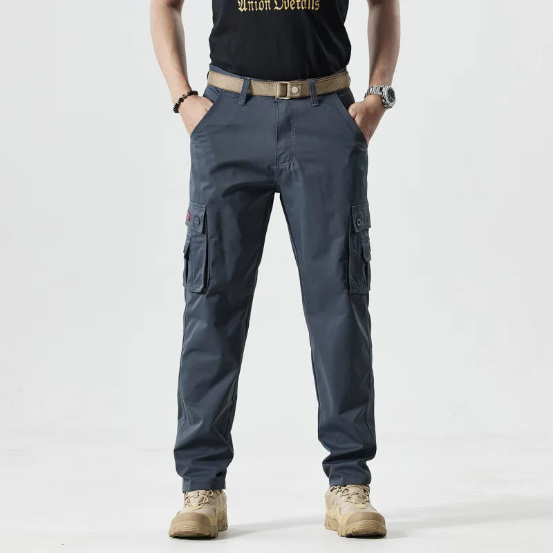 Autumn Work Pants Men Multi-pockets Cargo Trousers Casual Wear-resistant Workwear Spring Straight Pant Outdoor Hiking Trousers