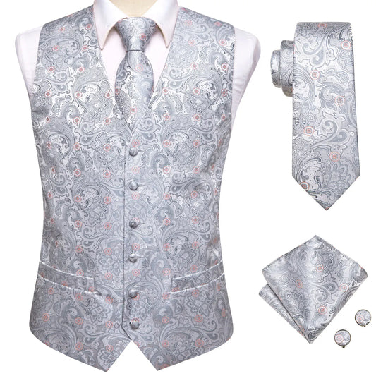 Mens Vests Tie Sets V-Neck Grey Red Purple Blue Green Pink Black Waistcoat Hanky Cufflinks Wedding Business Designer
