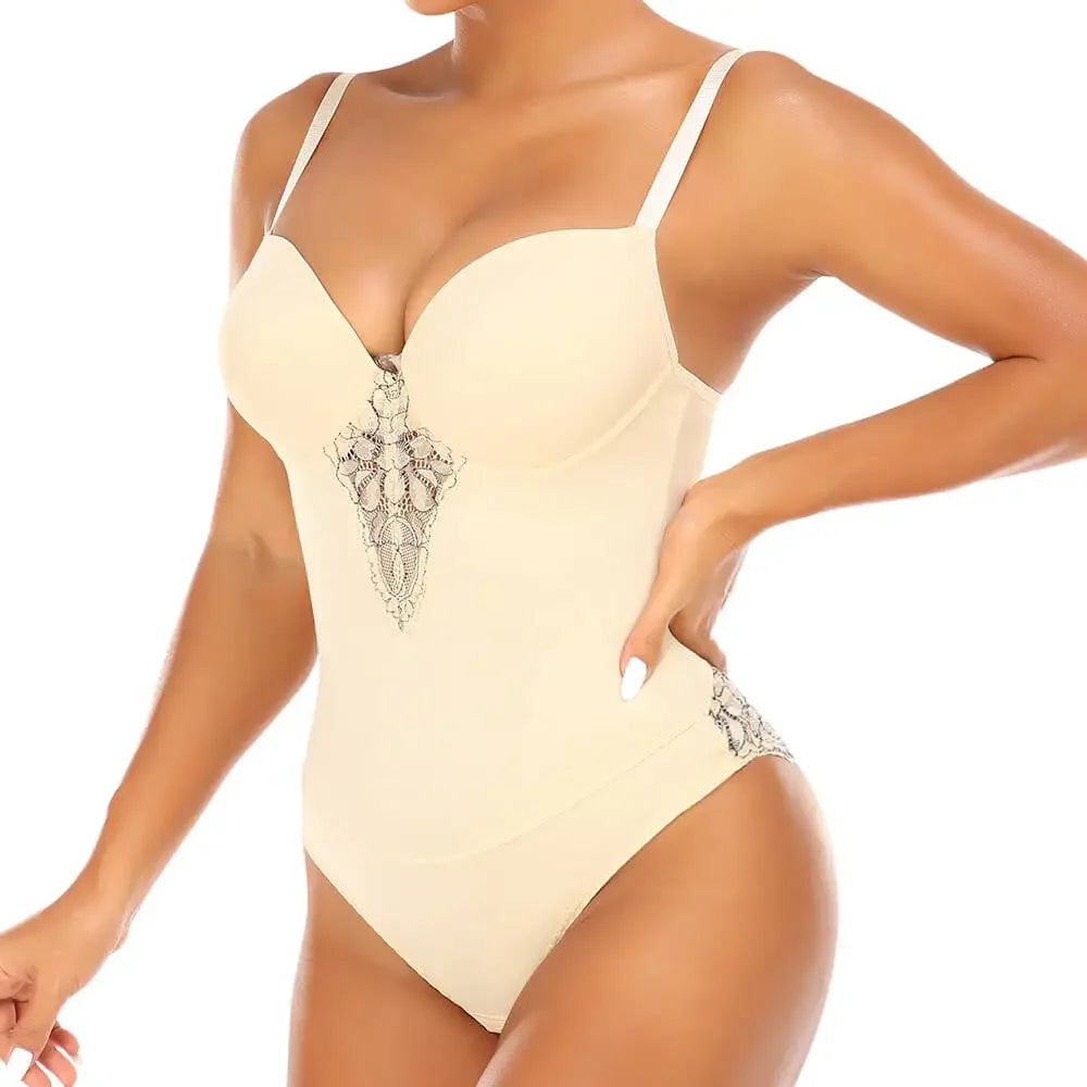 Fajas Underwear Body Shapers Women Shapewear Bodysuit Sexy Lace Open Crotch Lingerie V-collar with Bras