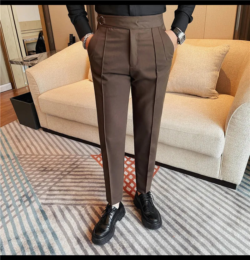 High Quality Men's Suit Pant Solid Color England Style Slim Fit Casual High Waist Trousers Men Spring Autumn Fashion Suit Pants