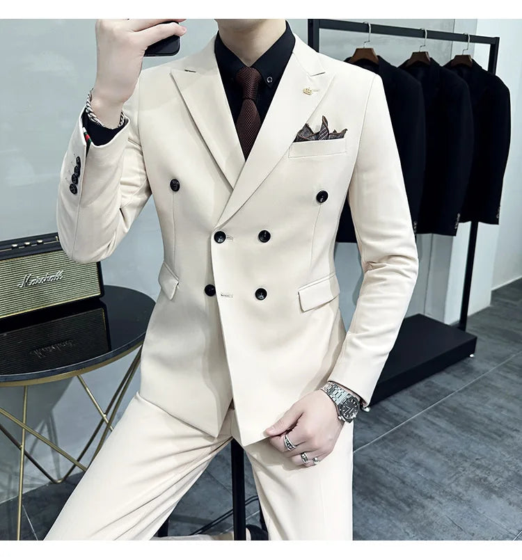 Jackets + Pants / Groom's Wedding Dress Best Fashion Mans Double -breasted Suit Blazer Trousers Male Formal Business Office Suit
