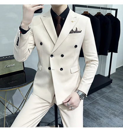 Jackets + Pants / Groom's Wedding Dress Best Fashion Mans Double -breasted Suit Blazer Trousers Male Formal Business Office Suit