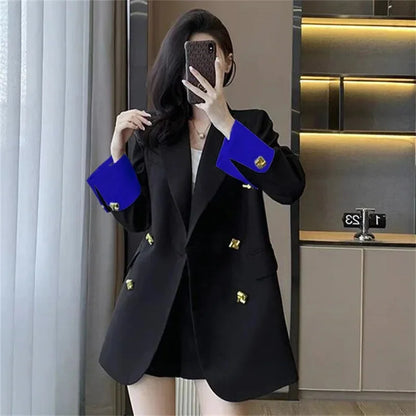 Black Casual Commuter Loose Fit Premium Suit Jacket Spring Autumn New Style Korean Version Fashionable Polyester Fiber Full Slee