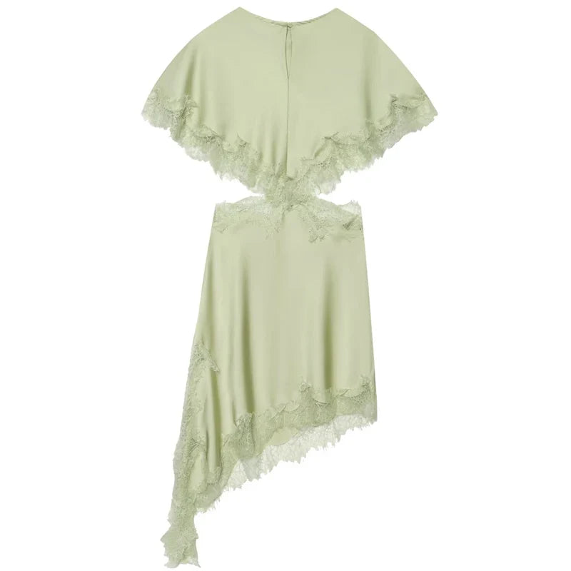 Cut Out Black Dress Woman Asymmetrical Lace Midi Dress Cape Sleeve Elegant Party Dresses Women Sexy Luxury Cocktail Dress