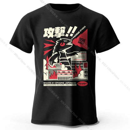 Urban Anime Dinosaur Graphic T-shirt - Unique Japanese Cartoon Design for Men Women Trendy Streetwear