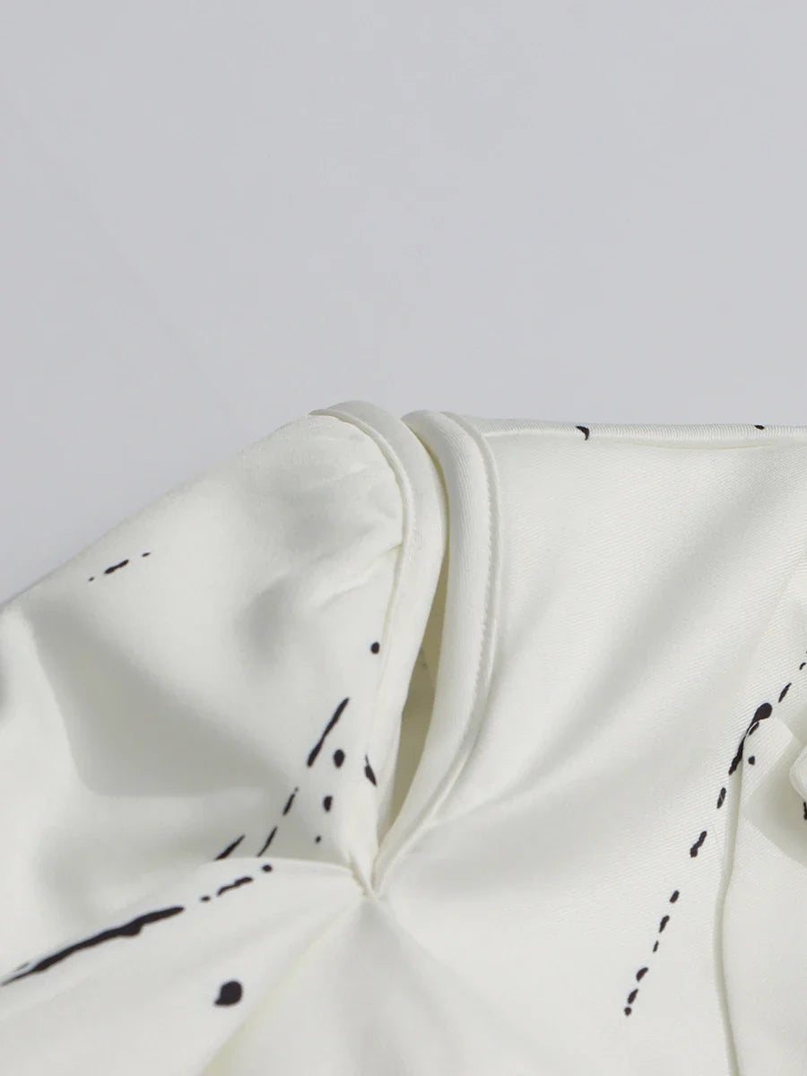 Ink Splashing Print Fashion Blazer for Women Notched Collar Long Sleeve Hollow Out Design Loose Coat Female Autumn
