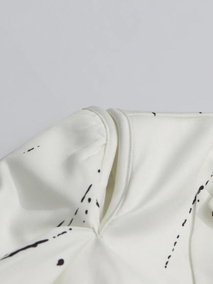 Ink Splashing Print Fashion Blazer for Women Notched Collar Long Sleeve Hollow Out Design Loose Coat Female Autumn