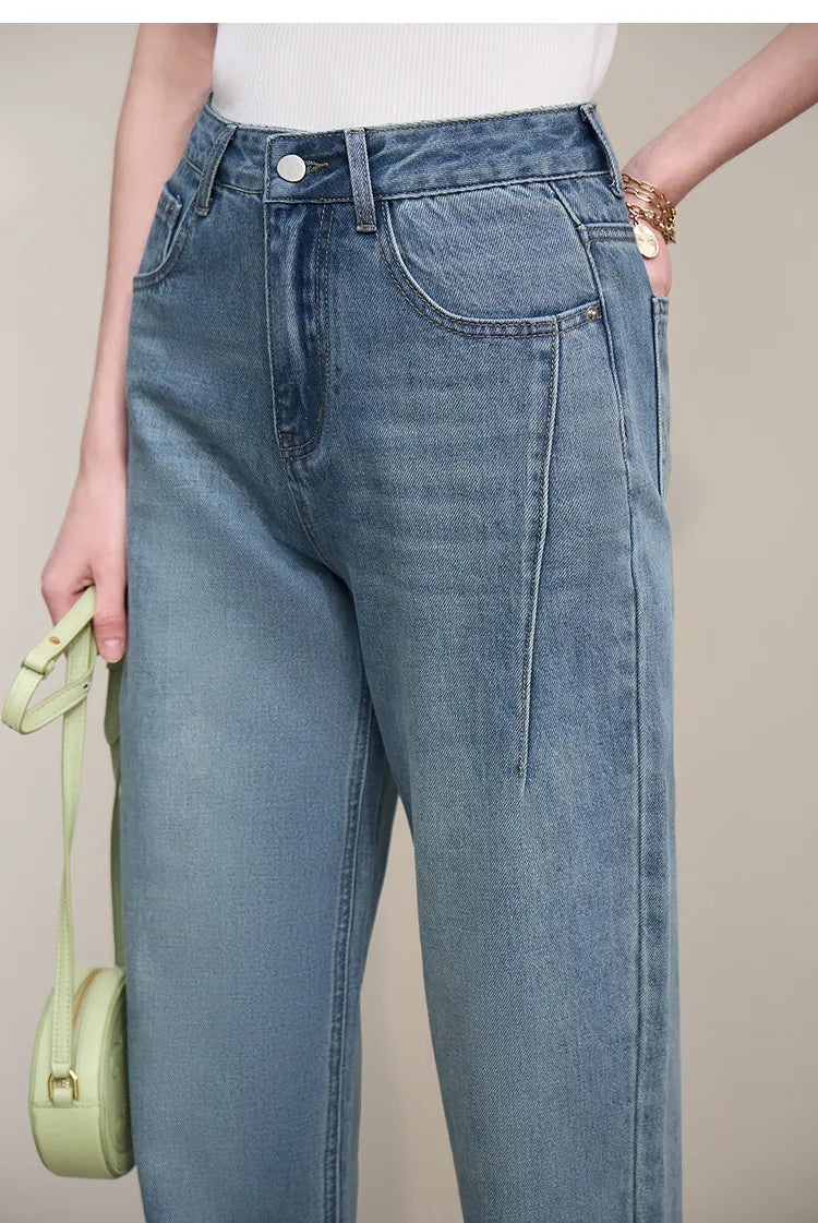 Straight-leg Pants 2026 Spring New Solid Color Casual Washed Denim Trousers Versatile Basic Cotton Women's Pants 12621040
