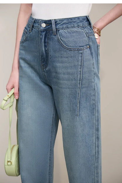 Straight-leg Pants 2026 Spring New Solid Color Casual Washed Denim Trousers Versatile Basic Cotton Women's Pants 12621040