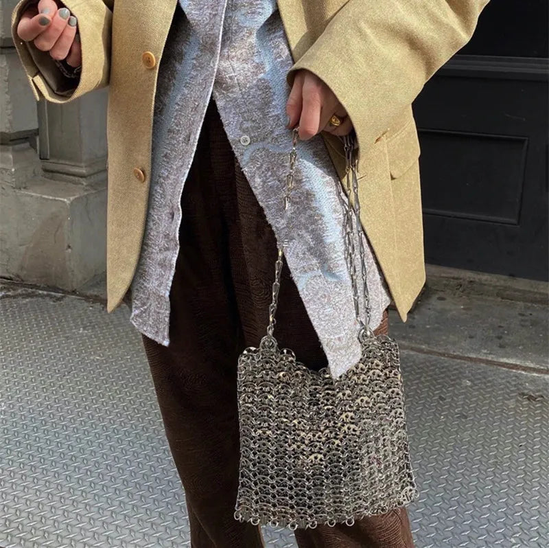 Designer Aesthetic Bags Women's Bag Handbag Hand Woven Metal Chain Tote Bag Clutch Luxury Trend Travel Holiday Shoulder Bag