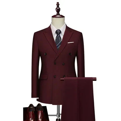( Jacket+ Pants ) Men's Slim Fit 2 Piece Suit Double Breasted Business Wedding Prom Tuxedo Suits Blazer & Pants Set