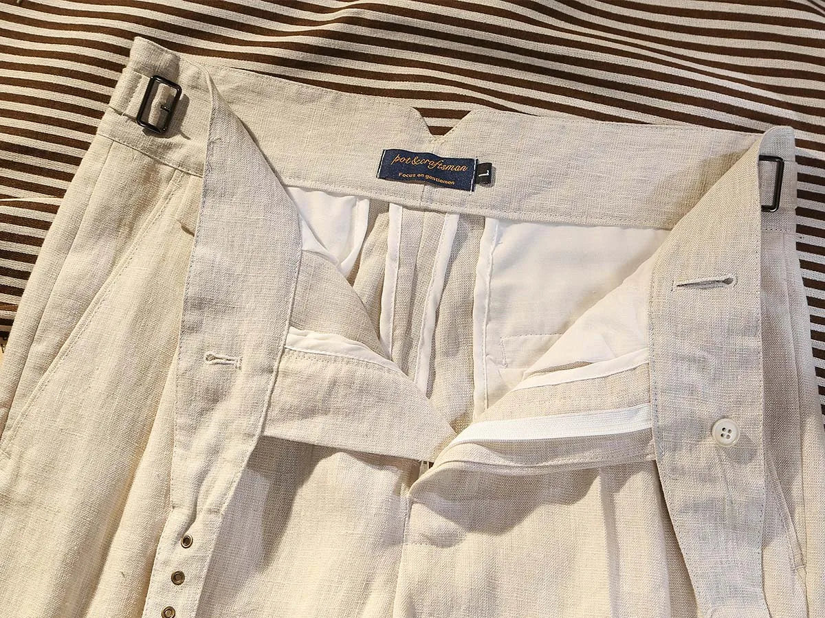 Summer Thin Pure Linen Fabric Goulger Casual Pants Men's Tapered Slim Nine-Minute Pants Can Be Customized