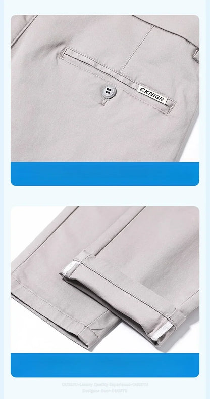 High Quality Summer Men's White Ankle Length Casual Pants 97%Cotton Breathable Straight Business Slim Work Chino Trousers Man