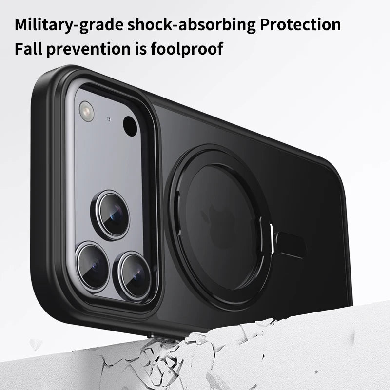 360° Rotating Stand Magnetic Orange Case For iPhone 17 Pro Max 17Air 17Pro Luxury Metal Button Folding Bracket Shockproof Cover