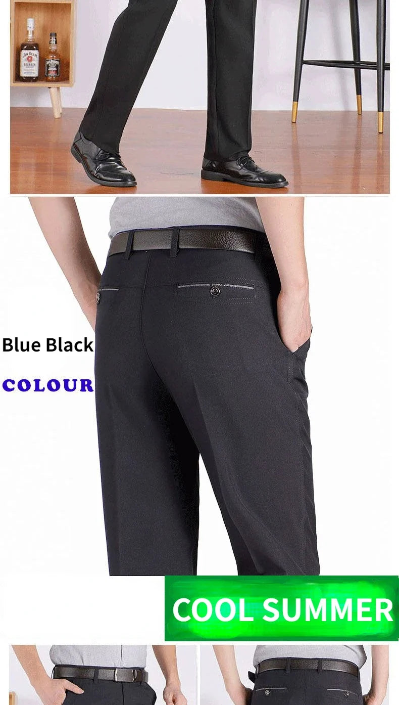 Autumn Thick  Summer Thin Casual Pants Men Straight Formal Long Trouser Adult Solid Color Flat Design Suit Pant Business RIYBEOE